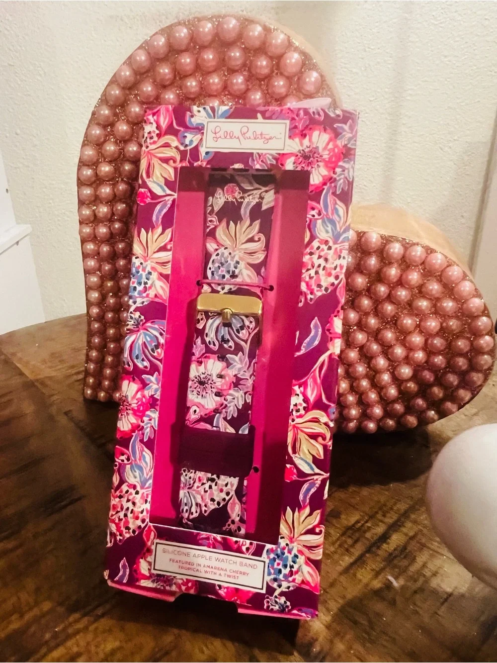 New Lilly Pulitzer Hot Pink Floral Silicone Watch Band with Gold Buckle